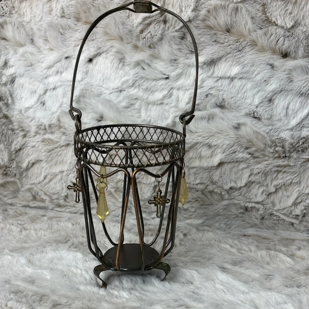 Vintage Moroccan Footed Hanging Metal Candle Holder Jar Holder